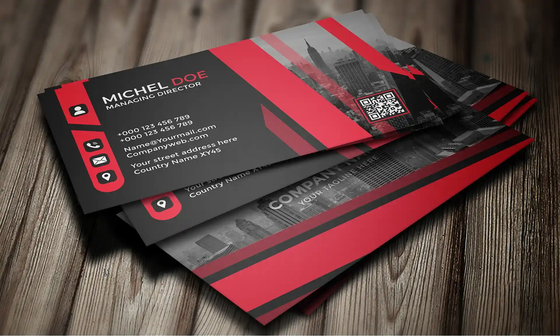 a stack of printed business cards